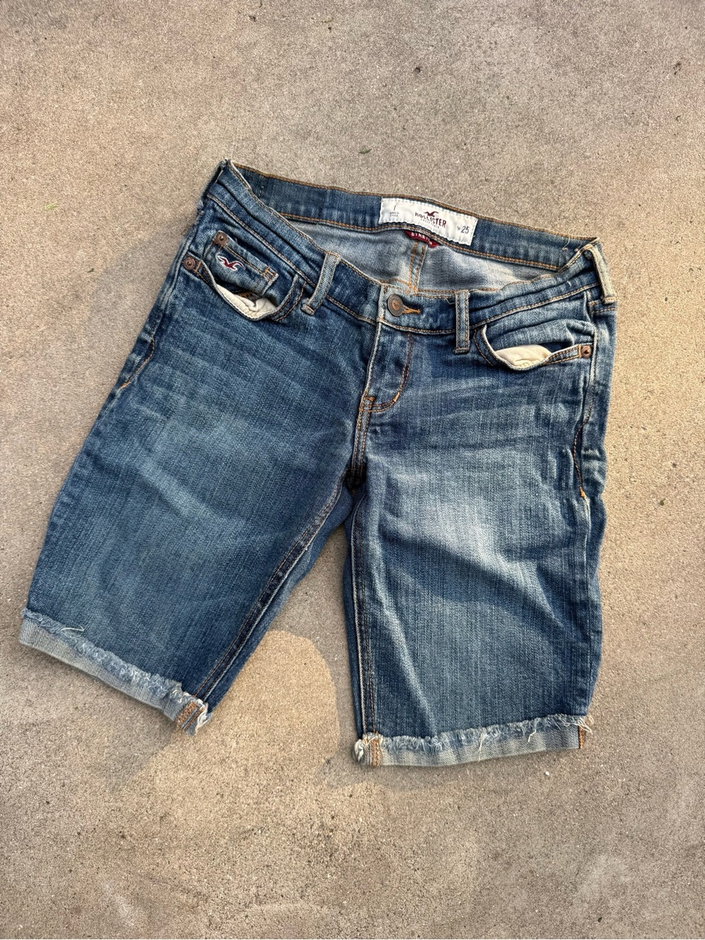 Hollister Washed Denim Bermuda Shorts - Dark Blue